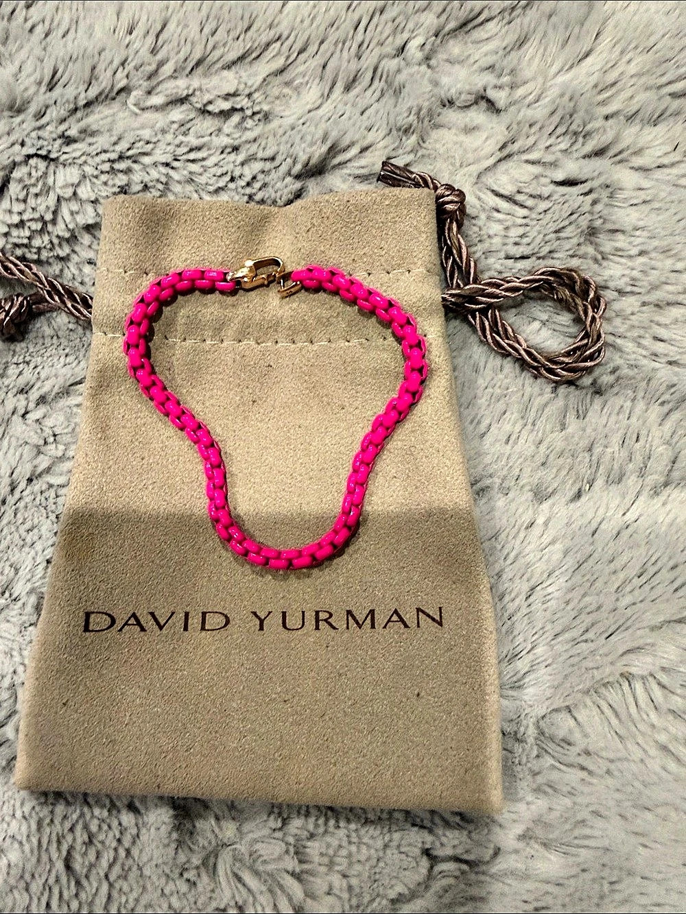 David Yurman DY Bel Aire Color Box Chain Bracelet in Hot Pink Acrylic with 14K